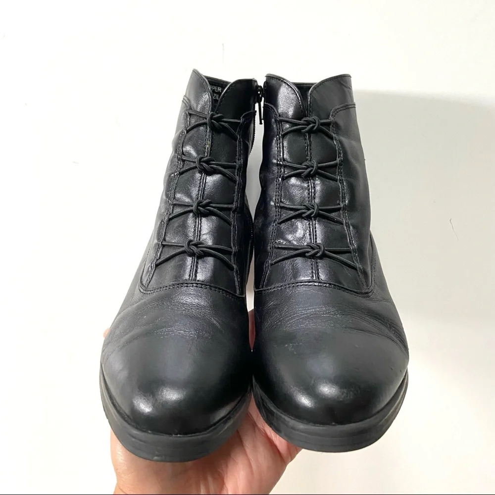Vintage Boston Accent Granny Black Genuine Leather Lace-Up Heeled Ankle Boots - Picture 3 of 9